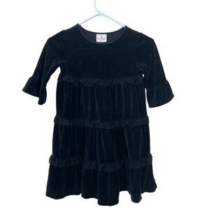 Hanna Andersson Girls 120 ( 6-7) Velour Ruffle Dress Velvet Black Tiered Holiday